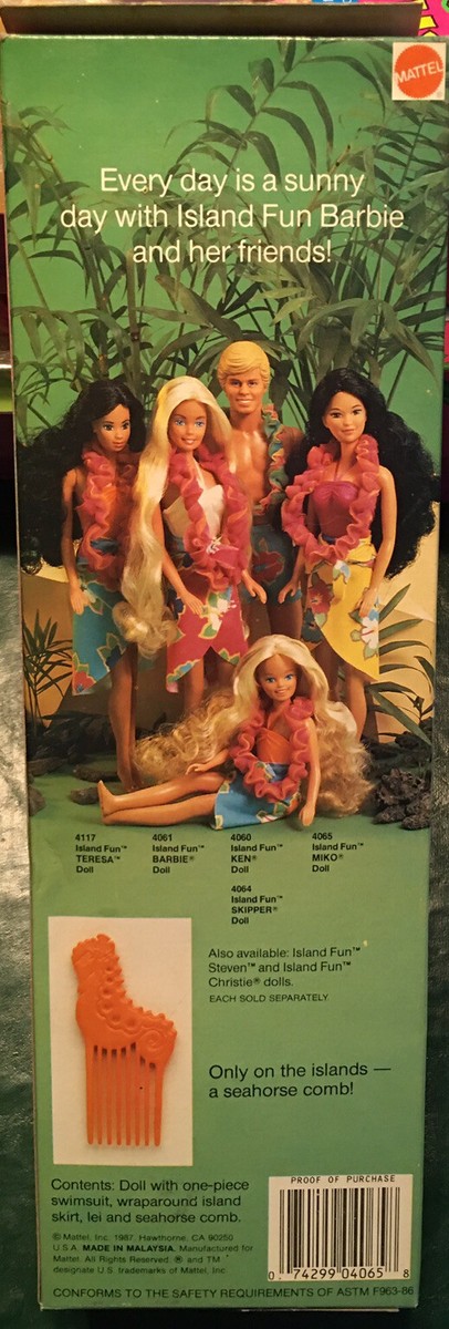 Vintage 1987 Mattel Island Fun Barbie “Miko” Asian Doll #4065 NIOB