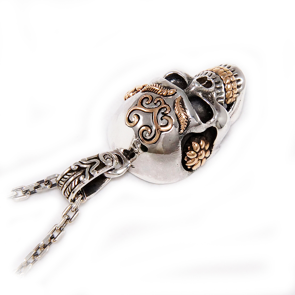 New** Silver Tone Gothic Biker Skull