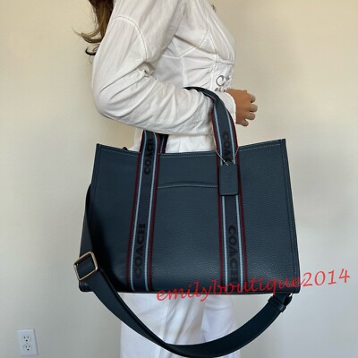 NWT Coach CU997 Smith Tote Pebble Leather & Webbing Denim Blue Crossbody Bag