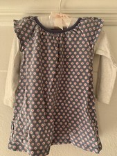 Tea Collection Girls 100% Cotton Blue Floral Long Sleeve Dress 12-18M