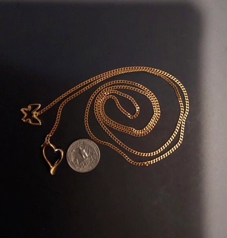 Women Slip Chain Heart Butterfly Gold Plated Cuban Link Necklace 34" L - Image 2 of 4