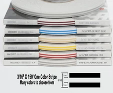 316 3/16" x 150' Roll of thin Accent Pinstripe stripe in many colors