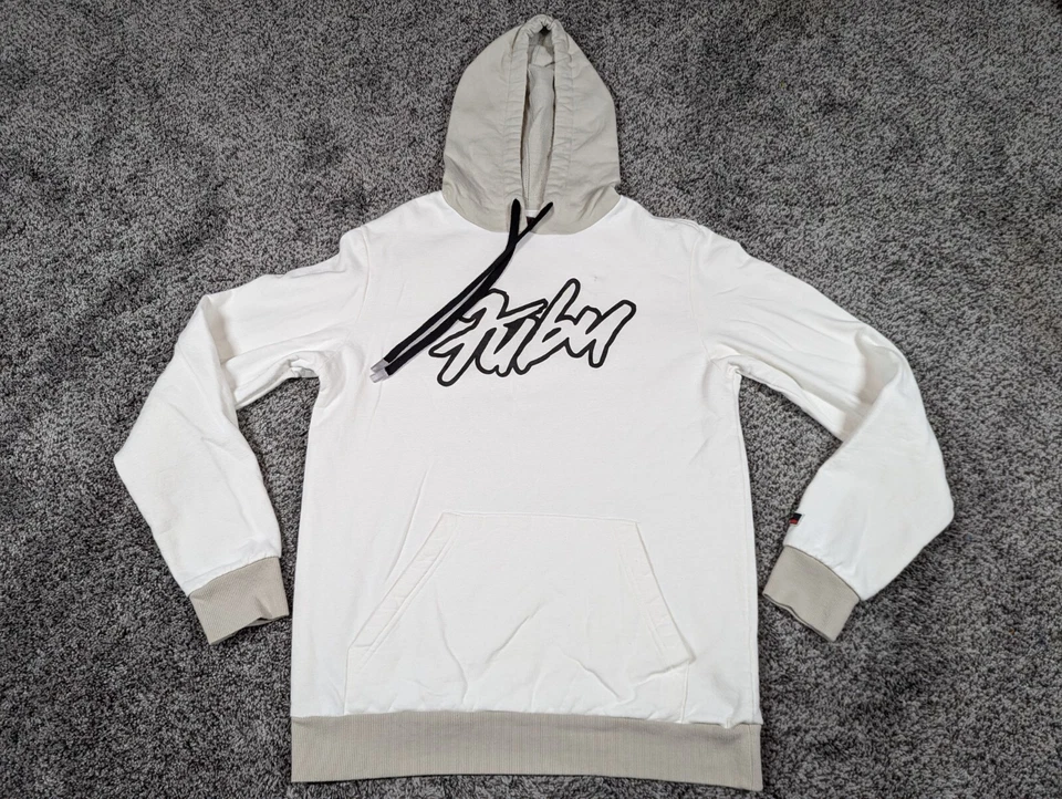 Sudadera con Capucha FUBU Para Hombre Pequeña Blanca Negra Logotipo Spellout Patinador Y2K Foto 2 de 4