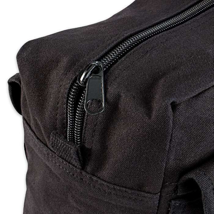 Black Cotton Canvas Travel Equipment Gym Flight Tool Carry Duffle Shoulder Bag