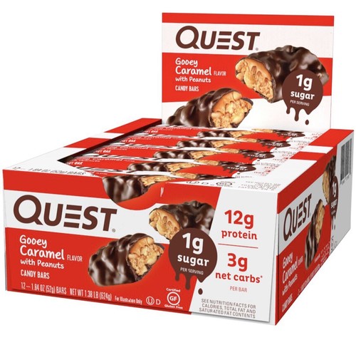 Quest Nutrition Candy Bars Gooey Caramel with Peanuts (12 Bars)