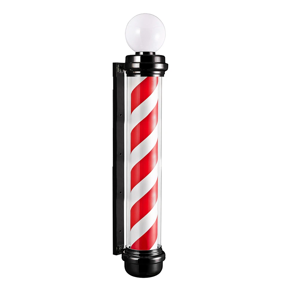 BIG BEARD Barber Pole Rotating LED Sign Red White Blue Stripes Light Heavy Duty Salon Led