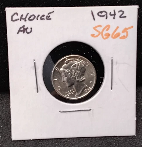 1942 MERCURY SILVER DIME - CHOICE AU - SG65