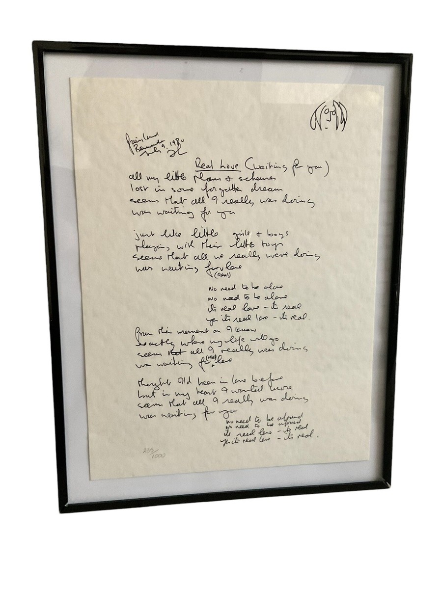 JOHN LENNON “REAL LOVE” LIMITED EDITION HAND WRITTEN LYRICS