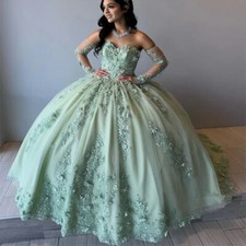 Green Quinceanera Dresses Strapless Appliques Backless 15th Birthday Party Gown