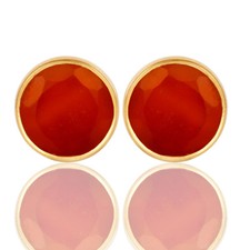 Girls Round Tiny Red Onyx Earrings 925 Silver Gold Plated Gemstone Stud