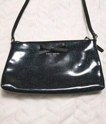 Kate Spade MAVIS STREET Patent Crossbody Purse Glitter Navy Blue Sparkle Handbag