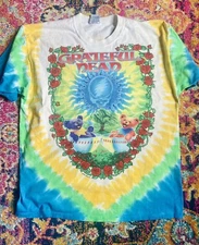 Vintage 90s 1997 Scarlet Fire Grateful Dead Bear Liquid Blue Tie Dye Tee Size XL