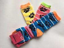 3 PAIRS LADIES NOVELTY PAW PRINT CREW SOCKS  PINK/BLUE/YELLOW  NWL  CUTE 