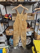 Carhartt Mens Bib Overall 40x30 Grunge Distressed Worn Stains Double Knee Union