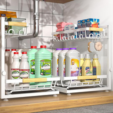 2-Pack 2-Tier Height Adjustable under Sink Organizer Storage