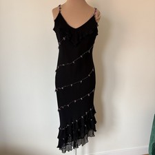 Vintage 90s Y2K Whimsigoth Midi Dress 10 Fairy Grunge Gown Prom Beaded Rosette