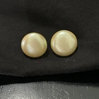 Round Pearl Button Earrings Vintage Costume Jewelry 34 Inch