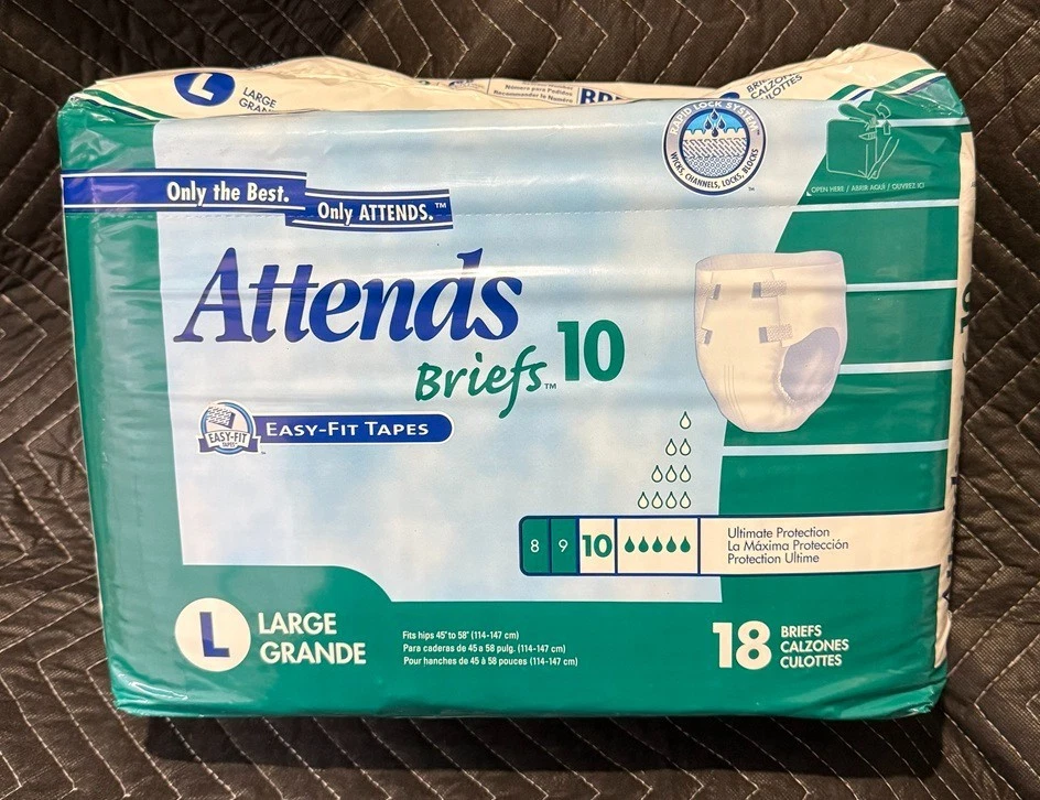 (18) Attends Briefs Large #10 Vintage Diapers Plastic Back Ultimate Sealed Bag
Opens in a new window