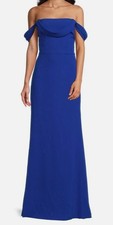 Vera Wang Bride Women's Blue Andree Draped Off-the-Shoulder Gown Dress Size 10