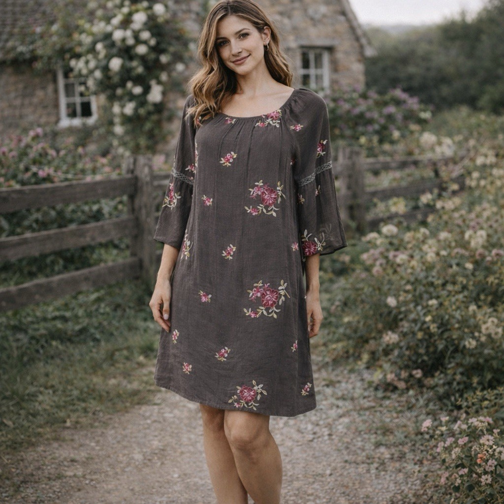 Figueroa & Flower Anthropologie Dress M floral cottage Fairy peasant embroidered