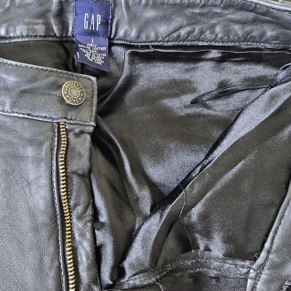 Gap Leather Pants Juniors Size 1 Black Straight Leg Lined Y2K Vintage Mid Rise - Image 3 of 4