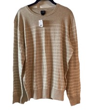 J Crew Men  s Beige White Striped Crewneck Lightweight Sweater Sz L NWT Preppy