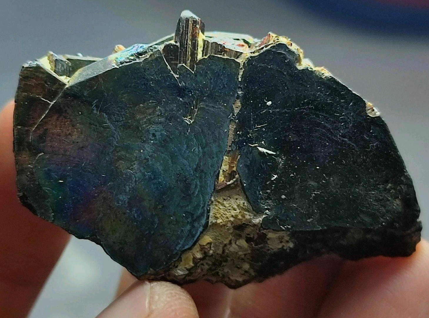 Rutile Crystals Grown On Iridescent Hematite Crystal With Good Luster-Zagi Mount