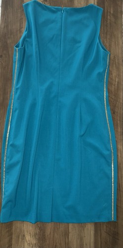 Calvin Klein Teal Dress Size 14 - Gold Side Seams EUC - Picture 2 of 5