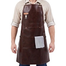 Bonded Leather Grilling Apron For Men With Cap Lifter Brown BBQ Cook Tool
