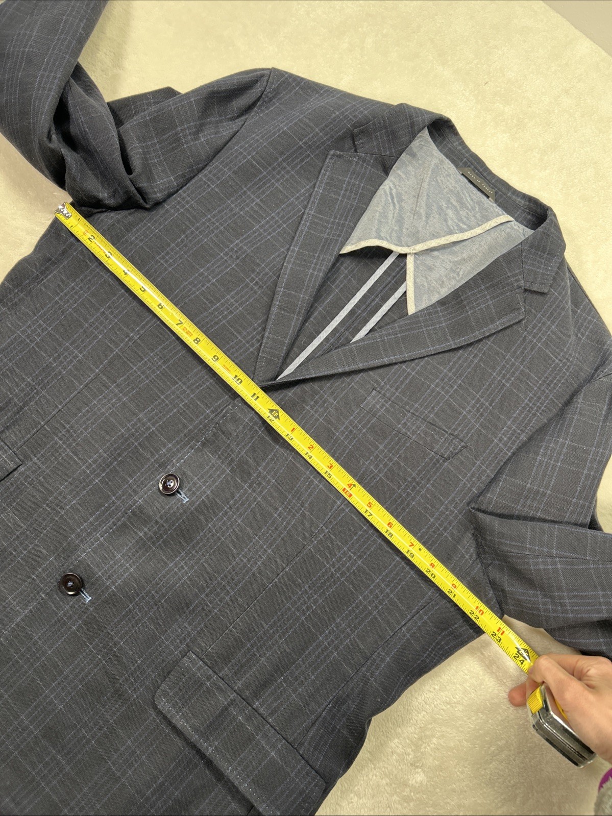 Hugo Boss Cotton Linen Windowpane Plaid Sport Coat Blazer Navy 44L Unstructured thumbnail 11