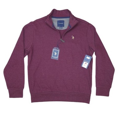 US Polo Assn Men M Burgundy Heather Quarter-Zip Pullover Sweater Embroiderd Logo