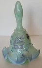 Fenton Art Glass Ruffled Green Iridescent Bell Hand Painted 6.75" Tall
