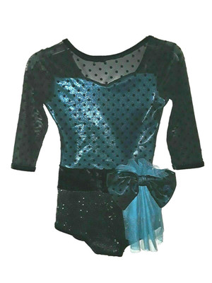 Girls CURTAIN CALL Size M CM Black Blue Polka Dot Velvet Sequins Jazz Tap