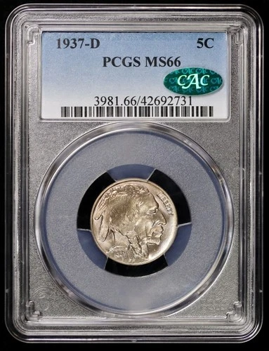 1937 D 5C Buffalo Nickel PCGS MS66 CAC (BU, MInt State, Uncirculated)