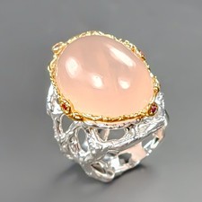 Unique ring 34 ct Natural Rose Quartz Ring 925 Sterling Silver Size 7 /R428846