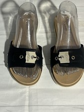 Dr. Scholls Original Collection black suede wooden heel sandal size 7.5 M