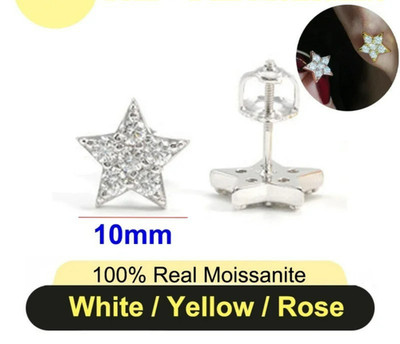 Star Dazzling Moissanite Stud Earrings 925 Sterling Silver 10x10mm  White