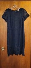 Candalite Dress Black Lace Lined Knee Length Short Sleeves Back Zip Sz M