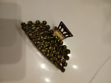 Vintage Metal Emerald Green Rhinestones Hair Clip 3x1.5 Inches