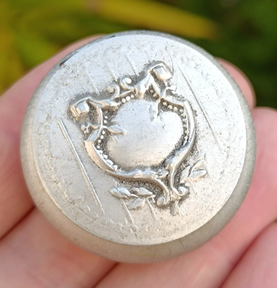 Boite alu ronde blason art deco poudrier compact metal vintage collectible - Photo 4/4