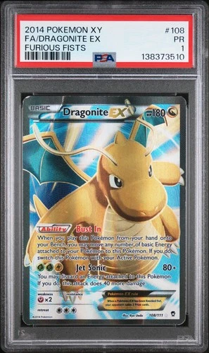2014 POKEMON XY FURIOUS FISTS #108 FULL ART/DRAGONITE EX PSA 1