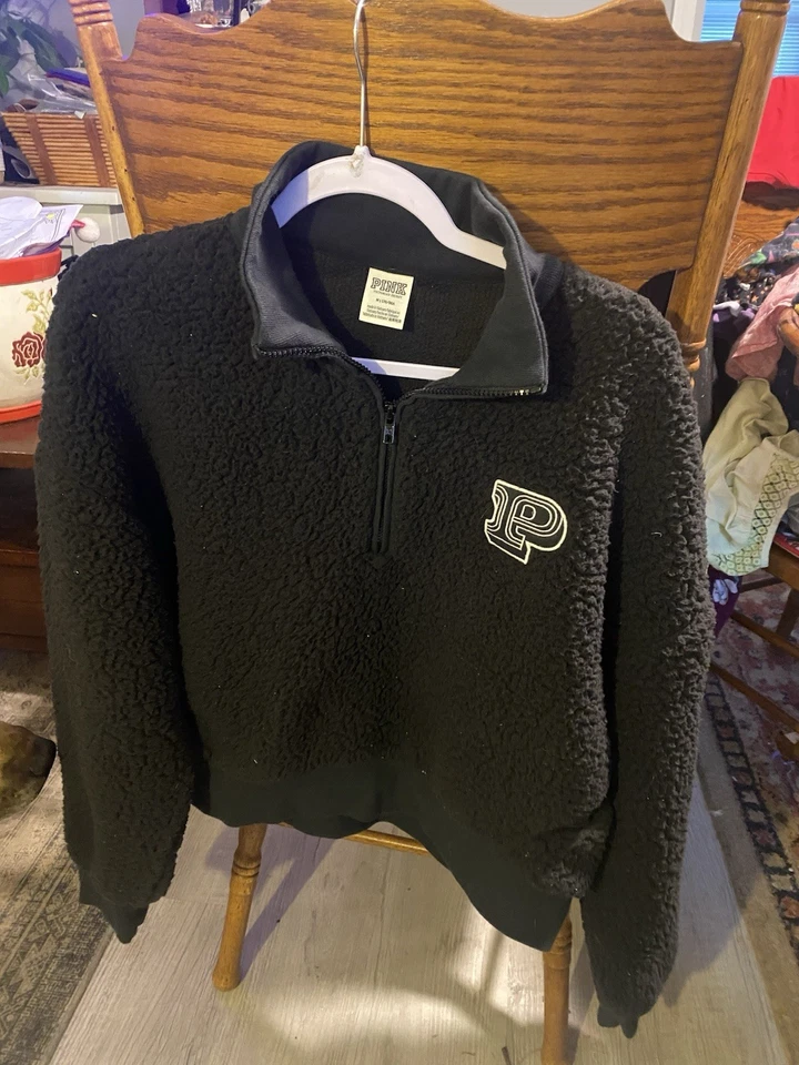 РОЗОВЫЙ VICTORIA'S SECRET бордовый пушистый мягкий половина молнии с капюшоном толстовка размер маленький - Изображение 4 из 4