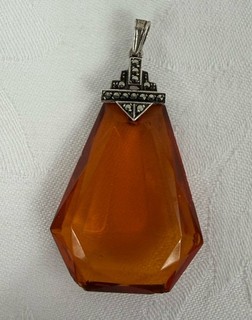 Antiker Jugendstil Kettenanhänger Bernstein silber gepunzt 835