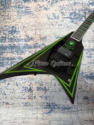 Alexi Signature Green Striped Skull Pattern V-Shaped  Electric Guitar EMG Pickup