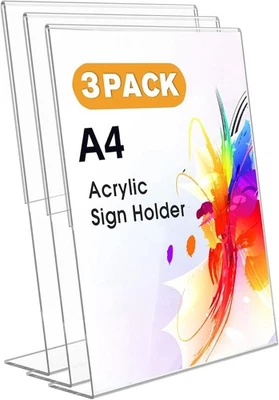 Ourui A4 L-Aufsteller/Ständer, 3 Stück Acryl Tischaufsteller für Cafés, Büro