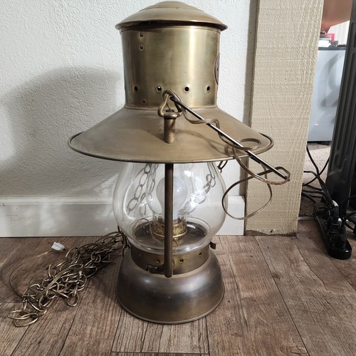 Vintage Scott Lamp Co. Large Vigilant Railroad Hanging Lamp Lantern Brass - Picture 5 of 10