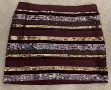 abercrombie fitch mini Skirt Burgundy Sequins New Size 0 Fully Lined