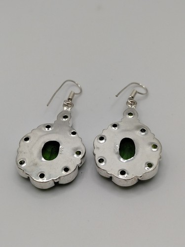 Beautiful Vintage Sterling Silver Peridot Simulant Drop Earrings 2" - Picture 6 of 7