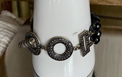 HEIDI DAUS Double Strand Beveled Jet Bracelet w/Crystal Toggle Closure, NWOT
