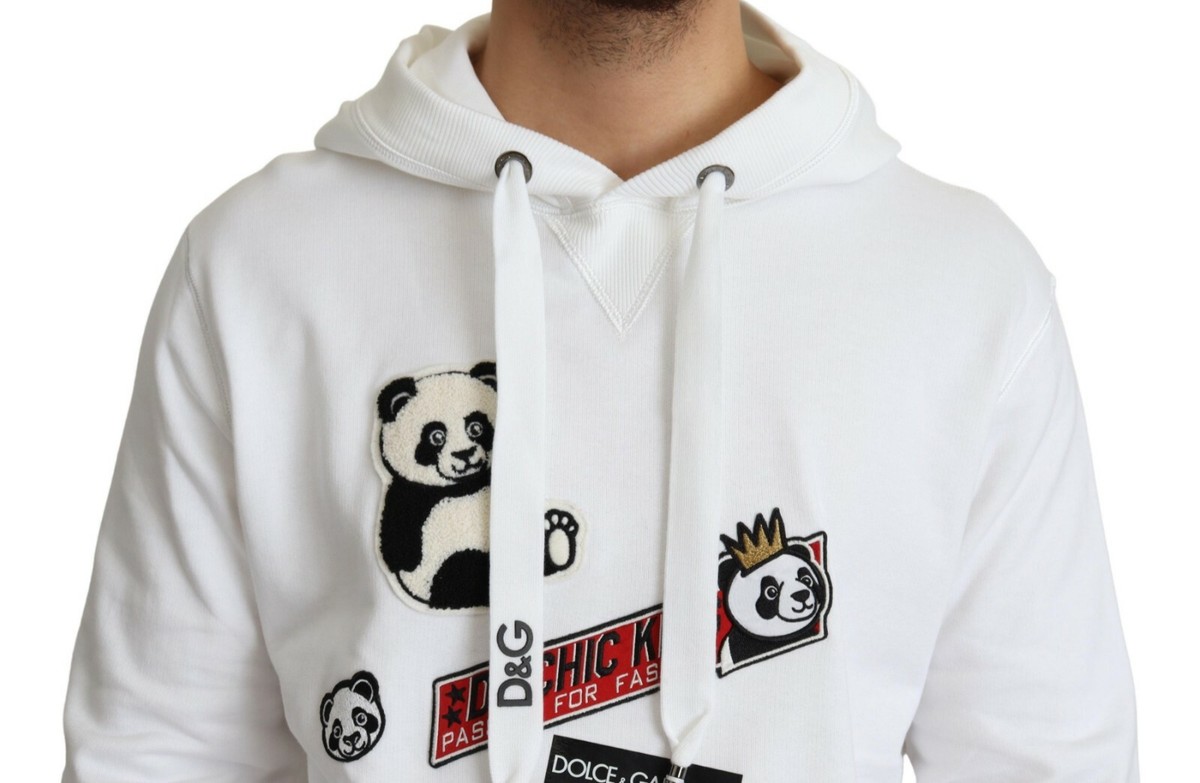 DOLCE & GABBANA Sweater White Cotton Panda Hooded Pullover